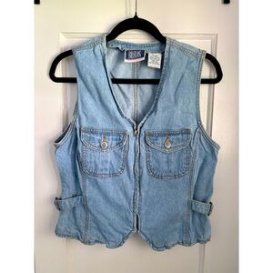 Vtg Bill Blass Denim Vest Top Full Zip 100% Cotton Size M Cottagecore 90s